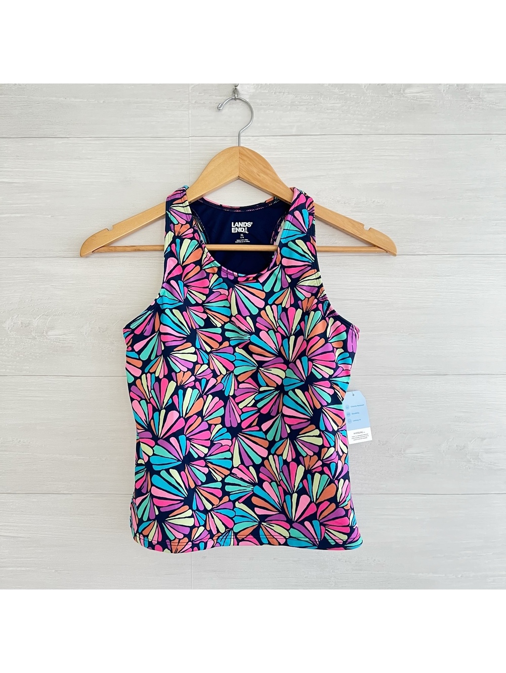 NWT Lands' End Girls XL 14-16 Floral Racerback Tankini Top Chlorine Resistant